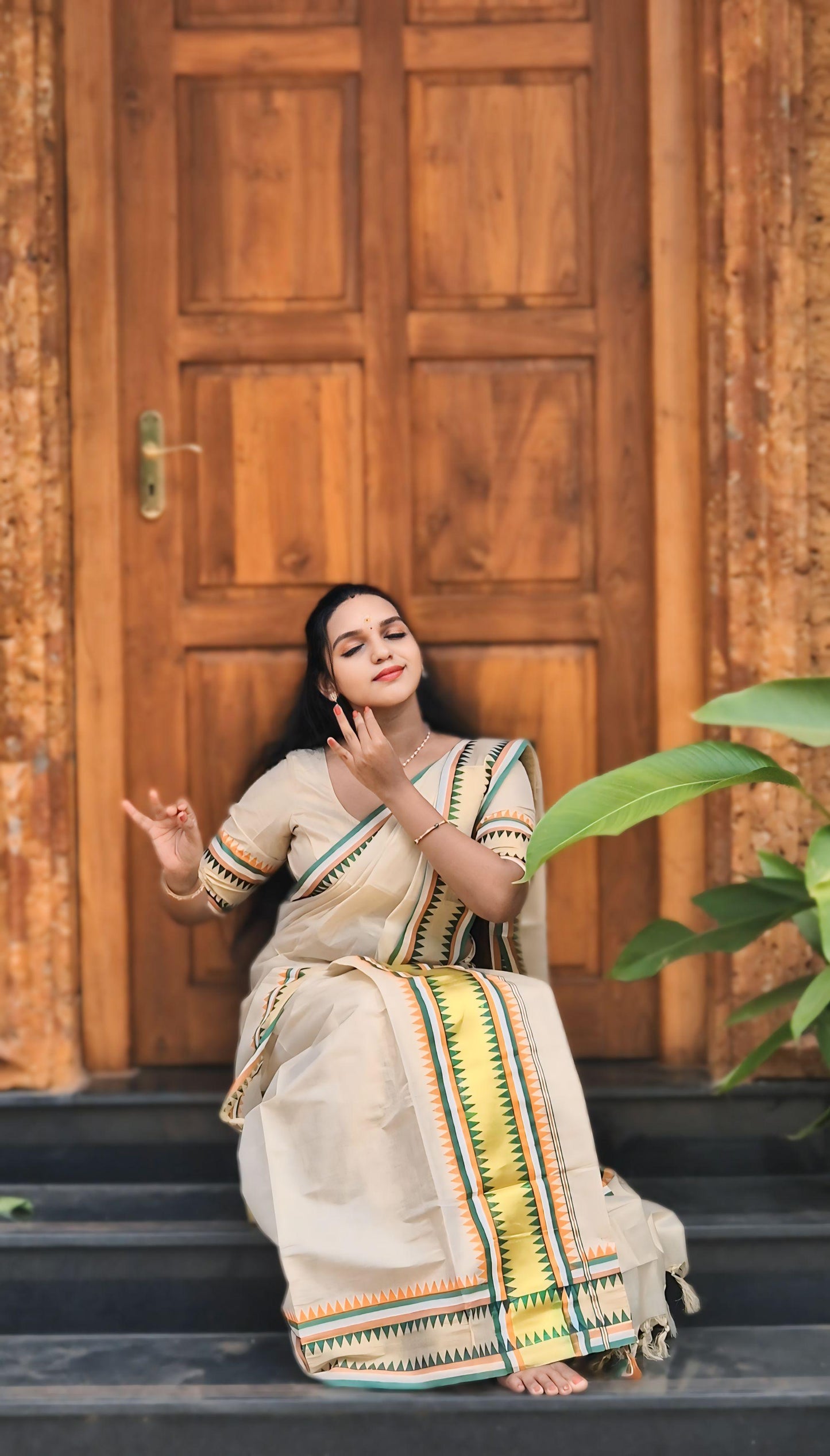 Tissue multicolour set mundu with blouse