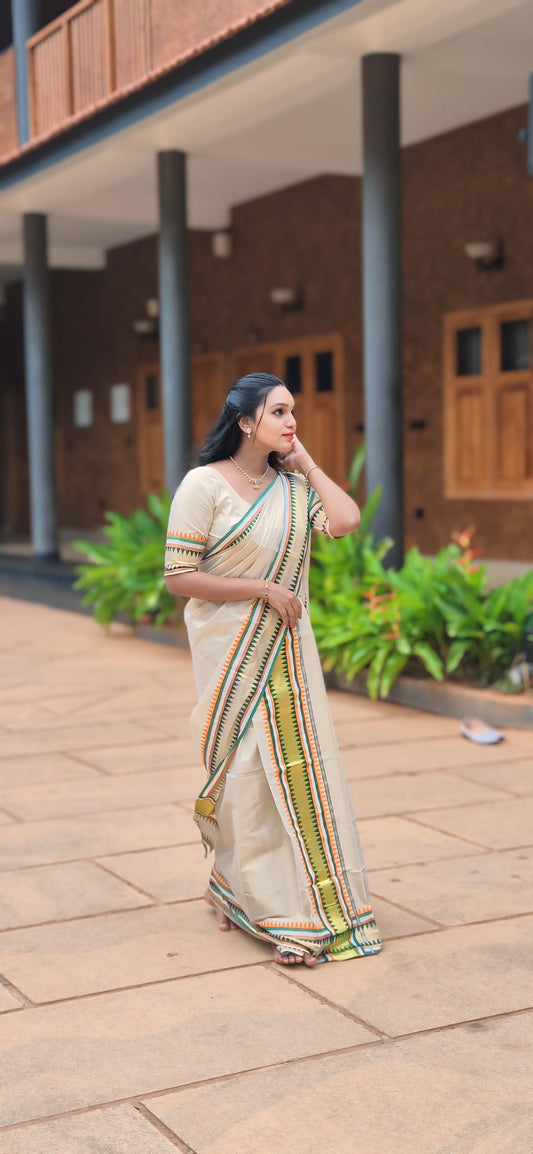Tissue multicolour set mundu with blouse